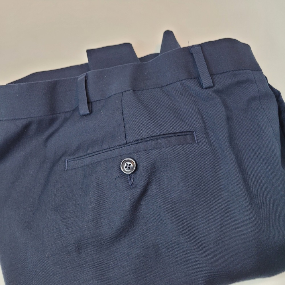 Roundtree & Yorke Dress Pants Mens 46x29 Navy Blue Travel Smart Stretch Trousers